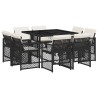 Ensemble à manger de jardin 9pcs coussins noir résine tressée 509802509802
