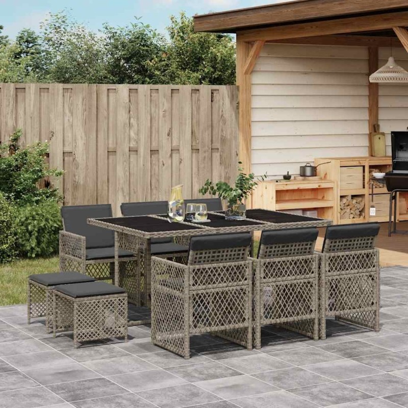 Ensemble à manger de jardin 11pcs avec coussins gris poly rotin 509803509803