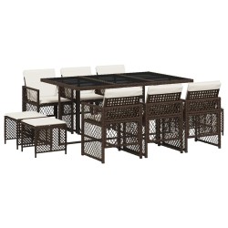 Ensemble à manger de jardin et coussins 11 pcs marron rotin 509804509804
