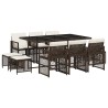 Ensemble à manger de jardin et coussins 11 pcs marron rotin 509804509804