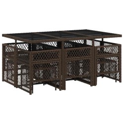 Ensemble à manger de jardin et coussins 11 pcs marron rotin 509804509804