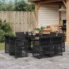 Ensemble à manger de jardin 9pcs coussins noir résine tressée 509805509805