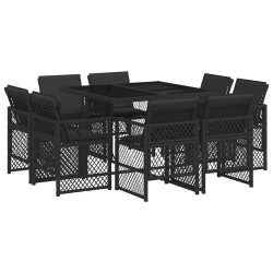 Ensemble à manger de jardin 9pcs coussins noir résine tressée 509805509805