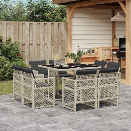 Ensemble à manger de jardin et coussins 9 pcs gris clair rotin 509806509806