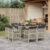 Ensemble à manger de jardin et coussins 9 pcs gris clair rotin 509806509806