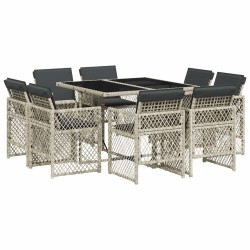 Ensemble à manger de jardin et coussins 9 pcs gris clair rotin 509806509806