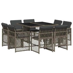 Ensemble à manger de jardin 9 pcs coussins gris résine tressée 509807509807