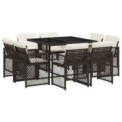 Ensemble à manger de jardin et coussins 9 pcs marron poly rotin 509808509808