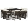 Ensemble à manger de jardin et coussins 9 pcs marron poly rotin 509808509808
