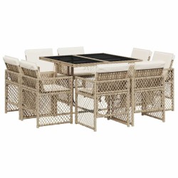 Ensemble à manger de jardin et coussins 9 pcs beige Poly rotin 509809509809
