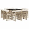 Ensemble à manger de jardin et coussins 9 pcs beige Poly rotin 509809509809