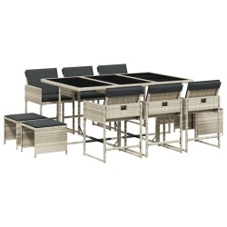 Ensemble à manger de jardin 11pcs avec coussins gris poly rotin 509810509810