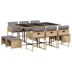 Ensemble à manger de jardin et coussins 11 pcs mélange beige 509811509811