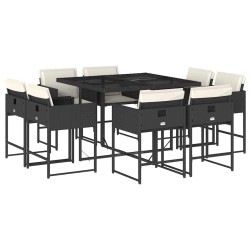 Ensemble à manger de jardin 9pcs coussins noir résine tressée 509812509812