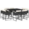 Ensemble à manger de jardin 9pcs coussins noir résine tressée 509812509812