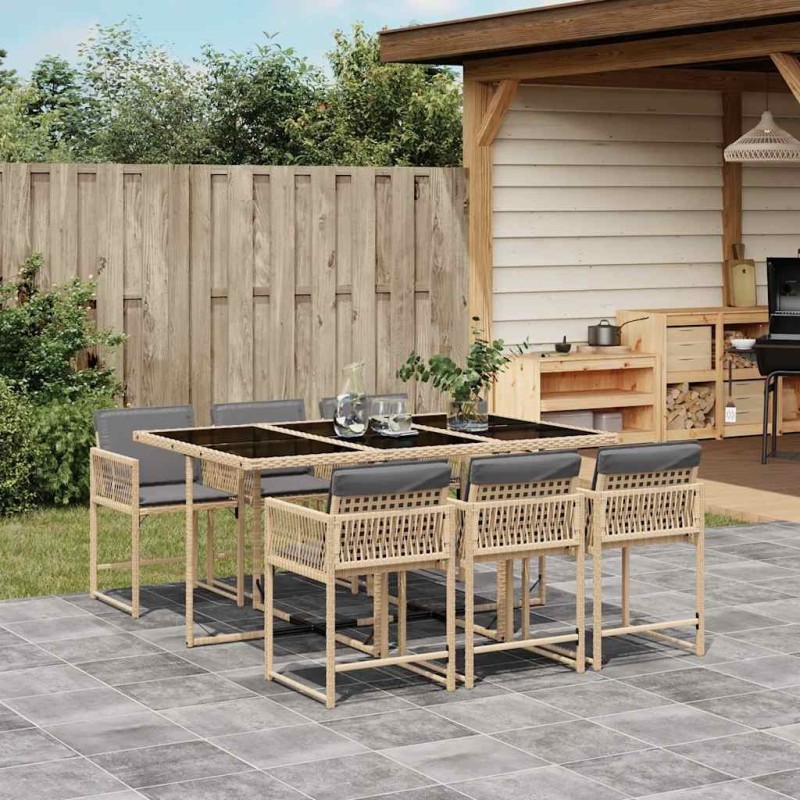 Ensemble à manger de jardin coussins 7 pcs mélange beige rotin 509813509813