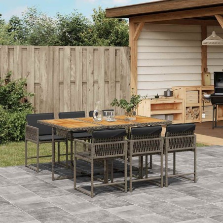 Ensemble à manger de jardin et coussins 7 pcs gris rotin 509814509814
