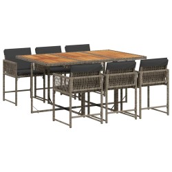 Ensemble à manger de jardin et coussins 7 pcs gris rotin 509814509814
