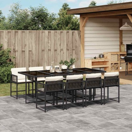Ensemble à manger de jardin 9pcs coussins noir résine tressée 509815509815
