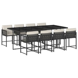 Ensemble à manger de jardin 9pcs coussins noir résine tressée 509815509815