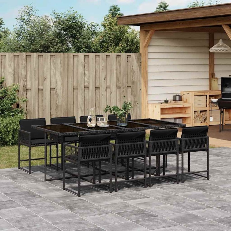 Ensemble à manger de jardin 9pcs coussins noir résine tressée 509817509817