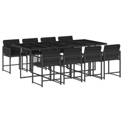 Ensemble à manger de jardin 9pcs coussins noir résine tressée 509817509817
