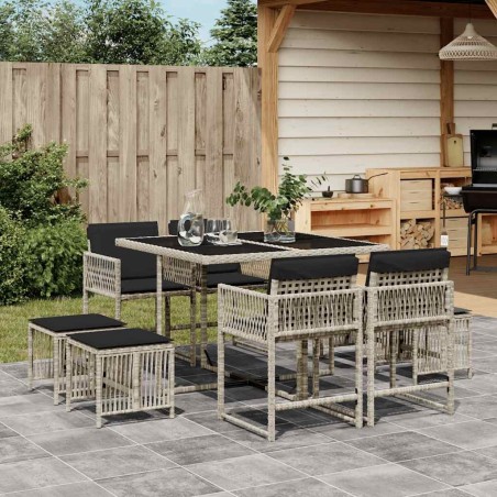 Ensemble à manger de jardin et coussins 9 pcs gris clair rotin 509818509818