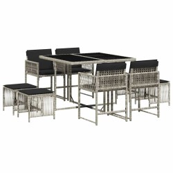 Ensemble à manger de jardin et coussins 9 pcs gris clair rotin 509818509818