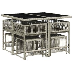 Ensemble à manger de jardin et coussins 9 pcs gris clair rotin 509818509818