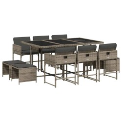 Ensemble à manger de jardin 11pcs avec coussins gris poly rotin 509820509820