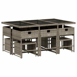 Ensemble à manger de jardin 11pcs avec coussins gris poly rotin 509820509820