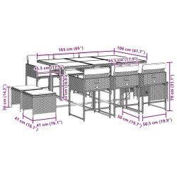 Ensemble à manger de jardin 11pcs avec coussins gris poly rotin 509820509820