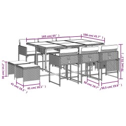 Ensemble à manger de jardin 11 pcs coussins noir résine tressée 509821509821