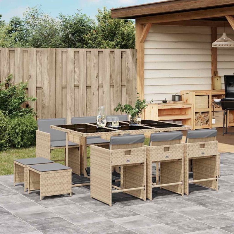 Ensemble à manger de jardin et coussins 11 pcs mélange beige 509822509822