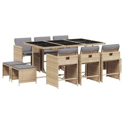 Ensemble à manger de jardin et coussins 11 pcs mélange beige 509822509822