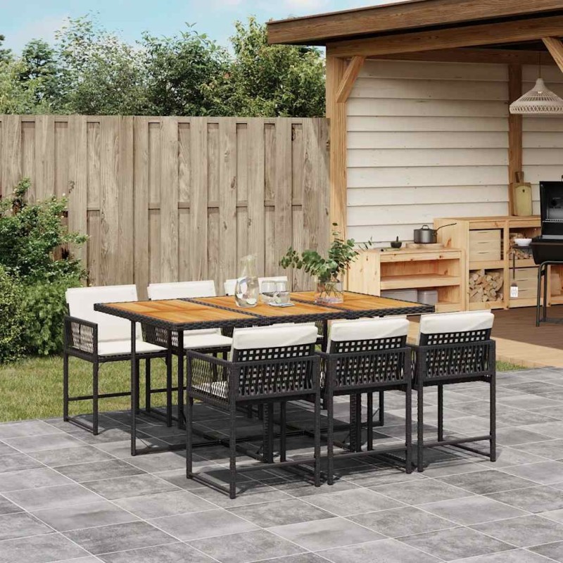 Ensemble à manger de jardin coussins 7pcs Noir Résine tressée 509823509823