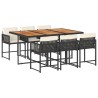 Ensemble à manger de jardin coussins 7pcs Noir Résine tressée 509823509823