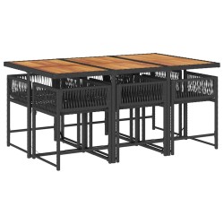 Ensemble à manger de jardin coussins 7pcs Noir Résine tressée 509823509823