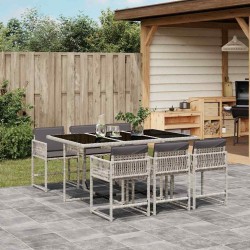 Ensemble à manger de jardin et coussins 7 pcs gris clair rotin 509825509825