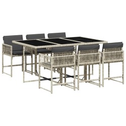 Ensemble à manger de jardin et coussins 7 pcs gris clair rotin 509825509825