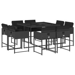 Ensemble à manger de jardin 9pcs coussins noir résine tressée 509826509826