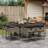Ensemble à manger de jardin 9 pcs coussins gris résine tressée 509827509827