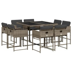 Ensemble à manger de jardin 9 pcs coussins gris résine tressée 509827509827