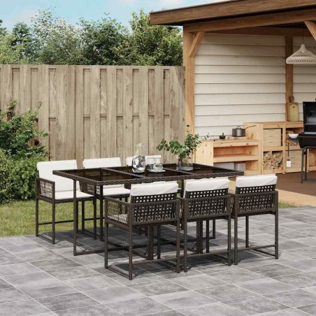 Ensemble à manger de jardin et coussins 7 pcs marron rotin 509828509828