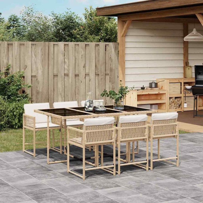 Ensemble à manger de jardin et coussins 7 pcs beige poly rotin 509829509829