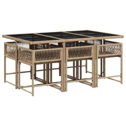 Ensemble à manger de jardin et coussins 7 pcs beige poly rotin 509829509829