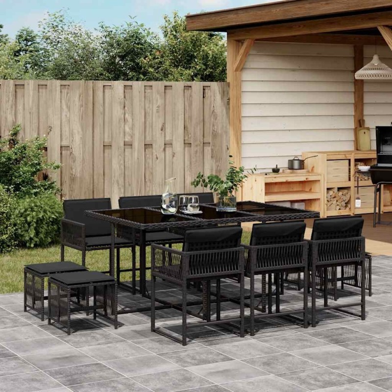 Ensemble à manger de jardin 11 pcs coussins noir résine tressée 509830509830