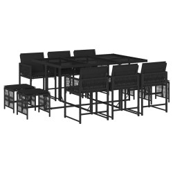 Ensemble à manger de jardin 11 pcs coussins noir résine tressée 509830509830