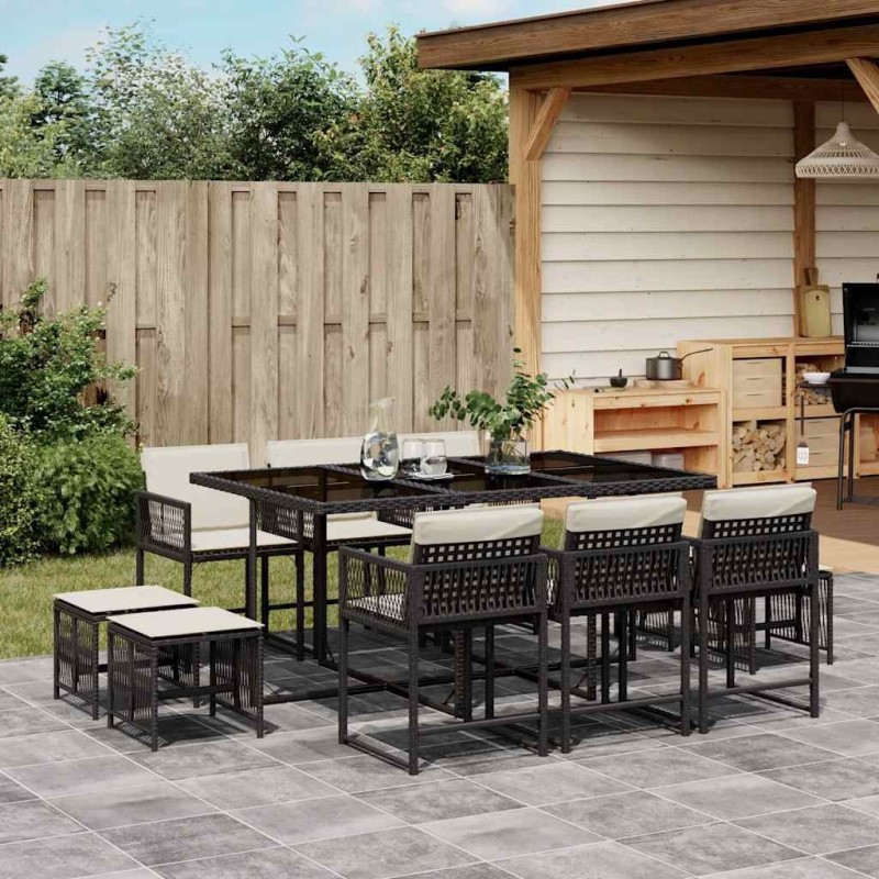 Ensemble à manger de jardin 11 pcs coussins noir résine tressée 509831509831