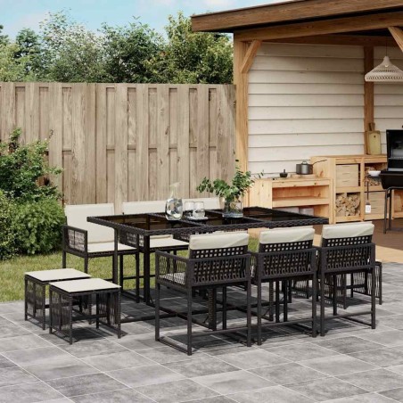 Ensemble à manger de jardin 11 pcs coussins noir résine tressée 509831509831
